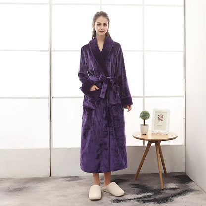 Men's Soft Plush Warm Winter Bath & Sleep Loungewear Stylish Cozy Couple's Matching Long Length Mink Fleece Patchwork Robe