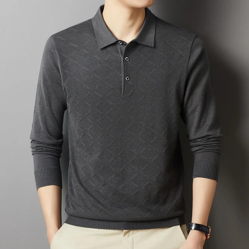 2023 High-End Polo Shirt for Men High Quality Wool Blend Fashionable Embroidered Long Sleeve Tee Korean Style Casual Menswear