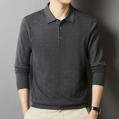 2023 High-End Polo Shirt for Men High Quality Wool Blend Fashionable Embroidered Long Sleeve Tee Korean Style Casual Menswear