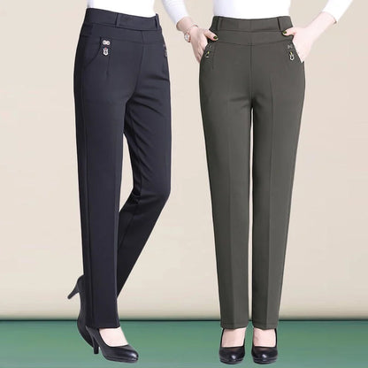 High Waist Fleece Lined Slimming Pants for Middle-Aged And Elderly Women Casual Long Pants Straight Leg Elastic Ankle Pants