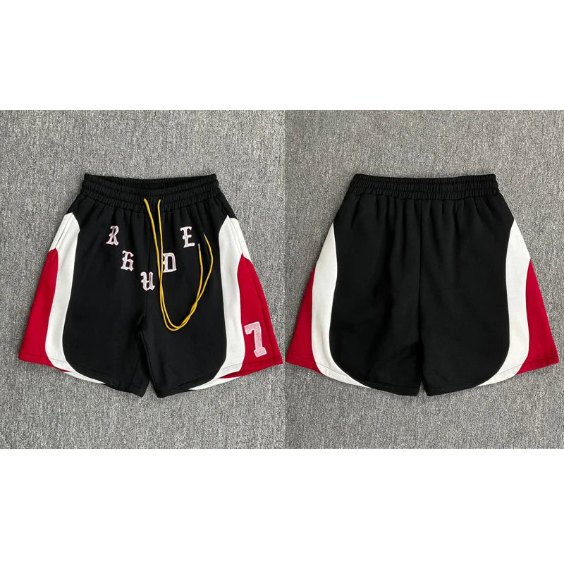 Fashionable Sports Suit Rhude Casual Shorts High-quality Splicing Color Blocks Thick Fabric Printed Hoodie