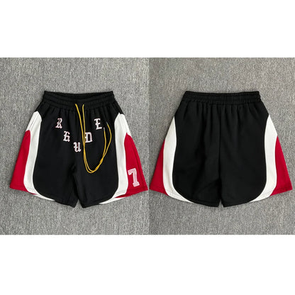 Fashionable Sports Suit Rhude Casual Shorts High-quality Splicing Color Blocks Thick Fabric Printed Hoodie