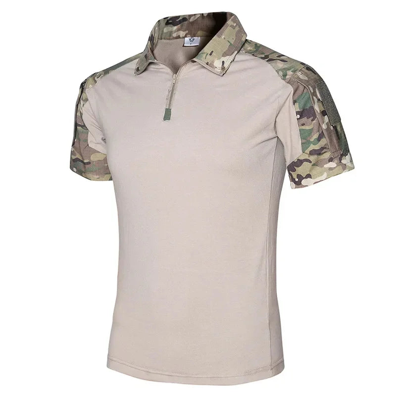 Camo Tactical Shirt Short Sleeve Quick Dry Combat T-Shirt Men's Camouflage Military Army T Shirt Outdoor Hunting Hiking Polo