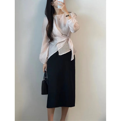 Spring 2026 Chic Korean Style Women's Long Sleeve round Neck Overhead Shirt Loose Fit Slimming Versatile Fashionable Top