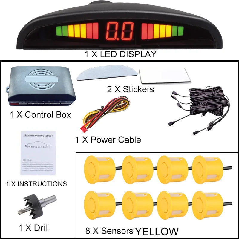 Multi-radar LED Display Parking Sensor Kit 6/8 Probe Backup Radar Detector 12 Colors Car Parking Assistance System