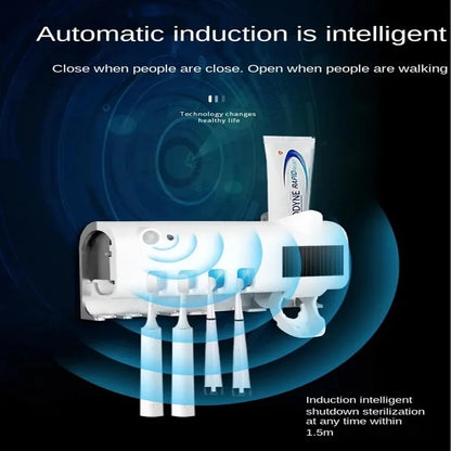 Smart UV Light Toothbrush Sterilizer Family Toothbrush Cleaner with Upgraded Toothpaste Dispenser Wall-Mounted Toothbrush Holder