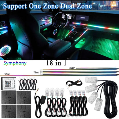 6/14/18 in 1 Led Acrylic Car Ambient Light RGB 64 213 Color Symphony Acrylic APP Streamer Rainbow Atmosphere Lamp Kit Dual Zone