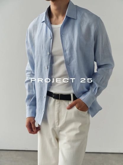 PROJECT 25 Men Normandy TEX-NORD Linen Shirt, Breathable Cooling Old Money Style Relaxed Long Sleeve Casual Luxury Daily Blouse