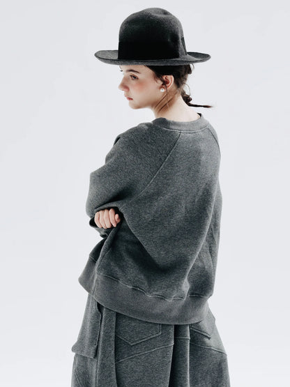 imakokoni 2025 New Original Air-Layer Floral Gray Age-Reducing Crew Neck Sweatshirt for Women 234270