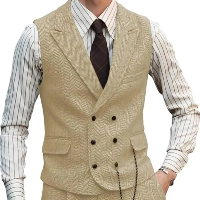 Men Vest Brown Suede Leather Gentleman Business Waistcoat Vintage Regular Slim Autumn Winter Banquet Men's Suit Vest