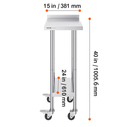 SucceBuy Stainless Steel Work Table Commercial Food Prep Worktable with Casters Heavy Duty Prep Worktable for Restaurant Home