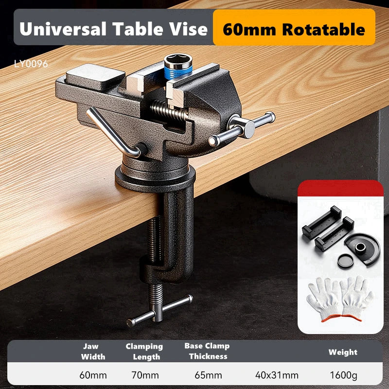 Universal Table Vise Multi-functional Portable 360° Swivel Base Clamp On Vice/Table Vise For Woodworking, Cutting Conduit, Drill