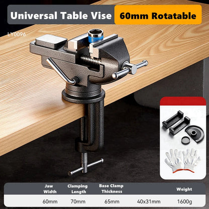 Universal Table Vise Multi-functional Portable 360° Swivel Base Clamp On Vice/Table Vise For Woodworking, Cutting Conduit, Drill