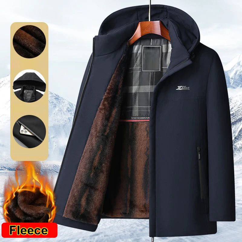 New Hooded Warm Parka With Pockets Winter Jackets for Men's Winter Coats Windbreak Fleece Lining Men's Winter Jacket Coat Luxury
