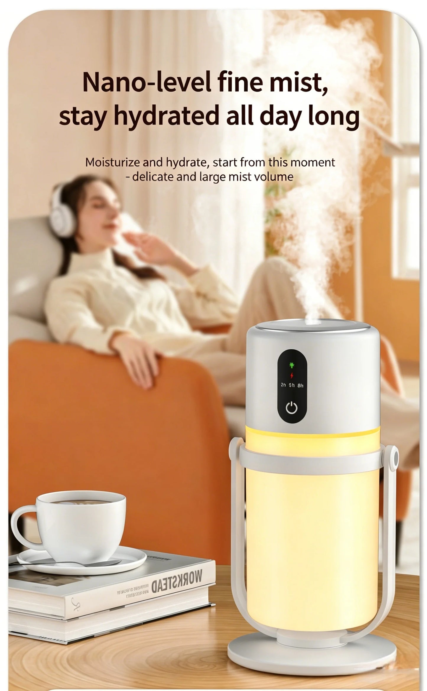 Portable 300ml Ultrasonic Humidifier Plug-in Rechargeable Low Noise Desktop Humidifier for Home Office Air Conditioner Hydration