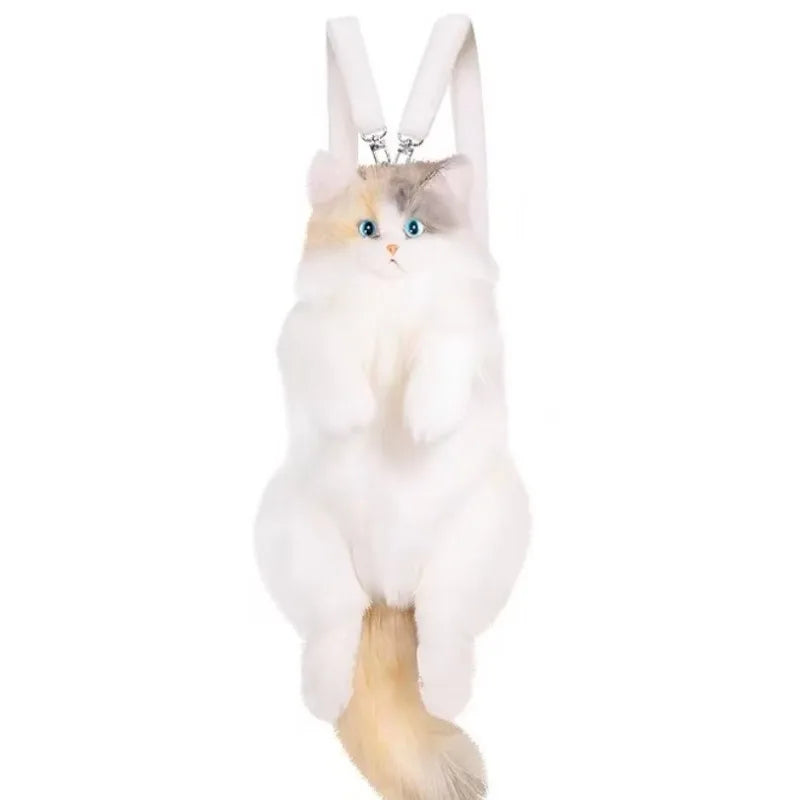 2026 Realistic Calico Cat Plush Backpack - Lifelike Stuffed Animal Purse, Cute Collectible Doll Gift for Cat Lovers