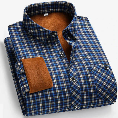 Winter Men's Fleece-lined Long Sleeve Shirt Business Casual Fashion Comfortable Non Ironing Versatile Top