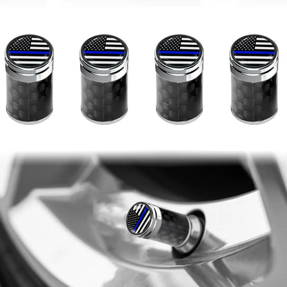 4pcs Carbon Fiber Thin Blue Line Tire Valve Caps, Wheel Decor for Car Accessories, Car Styling Parts