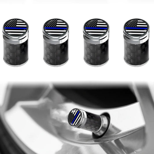 4pcs Carbon Fiber Thin Blue Line Tire Valve Caps, Wheel Decor for Car Accessories, Car Styling Parts