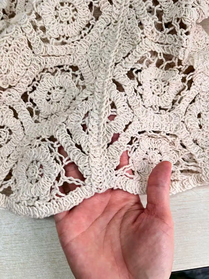 Long Sleeve Crochet Knit Top Beach Bikini Cover Up Button-up Cardigan Blouse Women blusas para mujer Vacation Boho Outfit