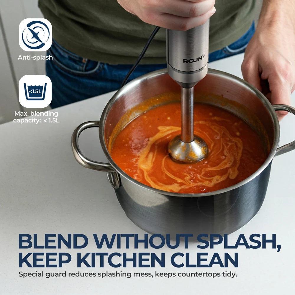 Powerful Hand Immersion Blender 1200W MAX,4-in-1 Stainless Steel Stick Food Mixer,700ml Mixing Beaker,500ml Processor,Whisk
