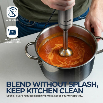 Powerful Hand Immersion Blender 1200W MAX,4-in-1 Stainless Steel Stick Food Mixer,700ml Mixing Beaker,500ml Processor,Whisk