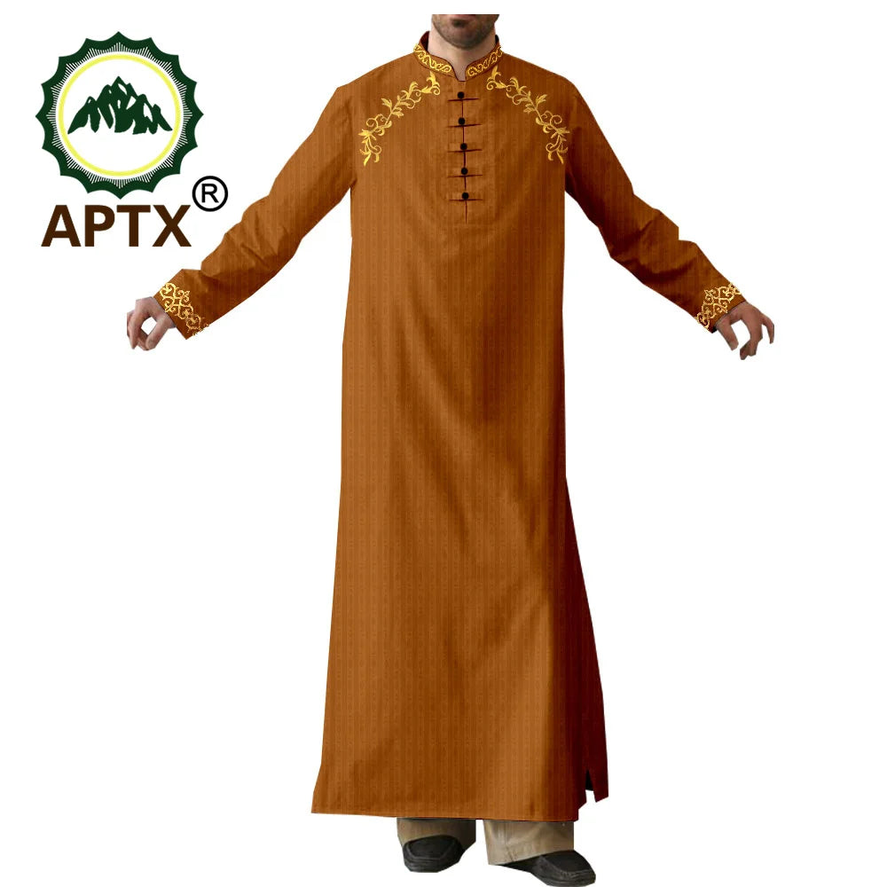 APTX Robe for Men Muslim Fashion Jubba Thobe Single Breasted Loose Embroidery Outfits Casual Wedding Church Wear T2014007