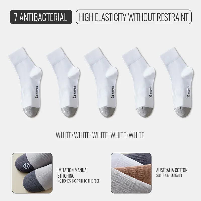MiiOW Australian Cotton Socks Men Business Dress Black White Long Sock Antibacterial Anti Odor Crew Socks Breathable Sport Sock
