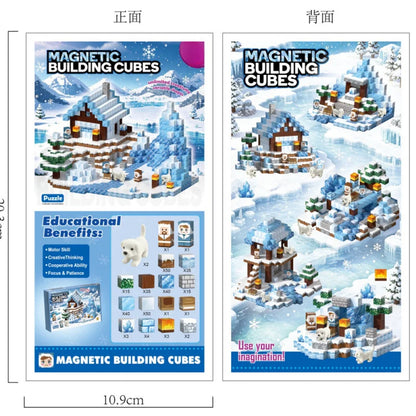 300PCS Snow Cabin Magnetic Building Blocks Toys Magnetic Snow Ice Castle Construction Brick Cube STEM Toy Set Gift