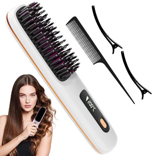 Hair Straightener Brush, Ionic Straightening Comb with 20s Fast Heating, 3 Temp Settings & Display, Hair Styling Tool for Women