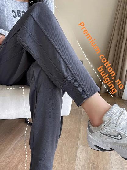 Women's Fleece Lined Harlan Pants Casual Loose Trousers Autumn Winter High Waist Long Pants Commute Style Korean Fashion