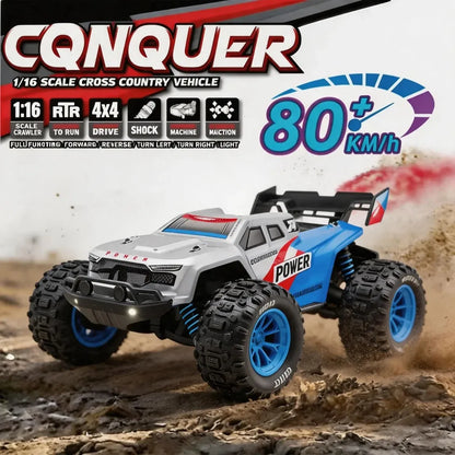 75KM/H 4WD High-Speed RC Car 1:16 Monster Off-road Truck Alloy Body With LED Lights All-Terrain Remote-Controlled Racing Car Toy