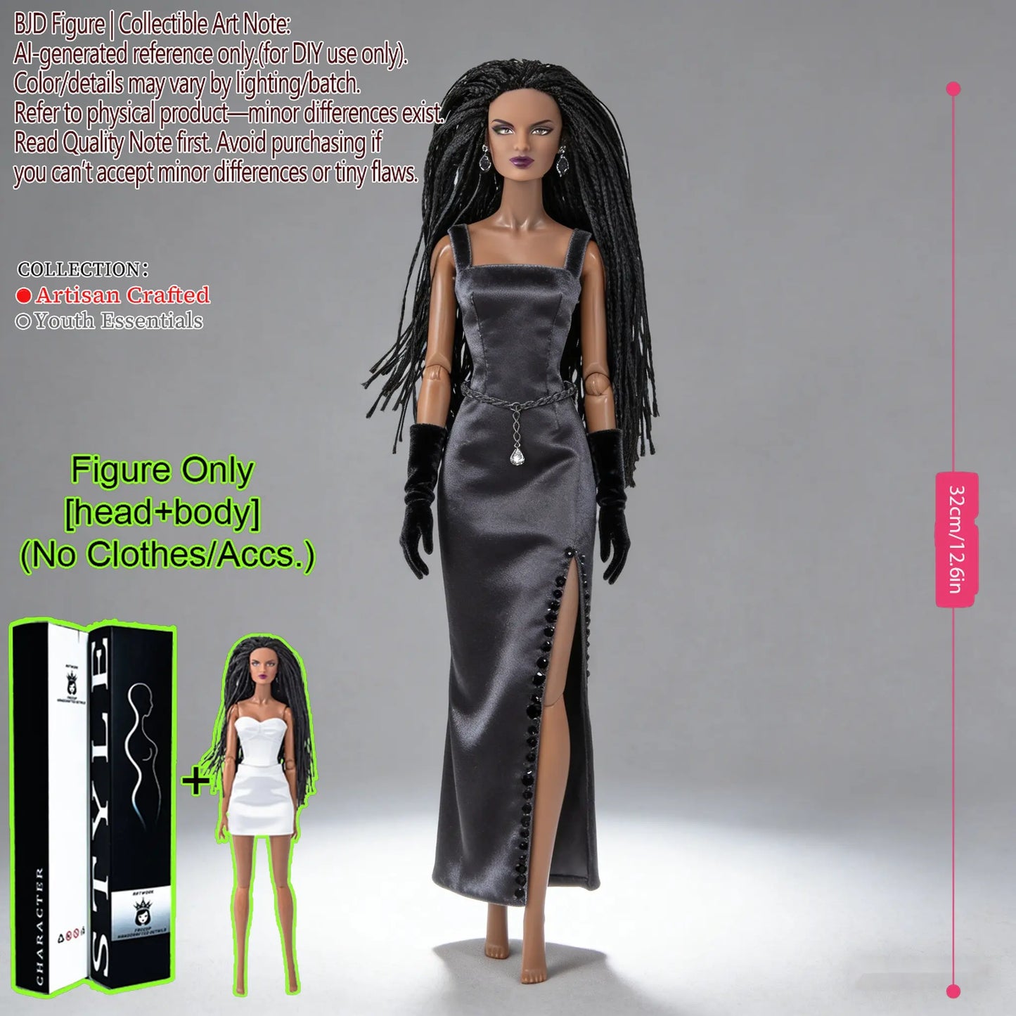 Multi-Poseable 12.6in 1/6 BJD - 12-Articulated, Realistic Makeup, Collector’s Gift, Desktop Display (No Clothing)