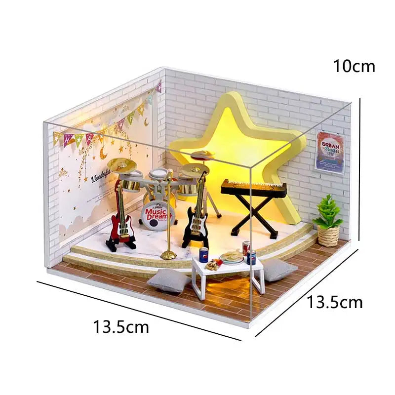 DIY Wooden DollHouse Leisurely Coffee Shop Dollhouses Scene Model Miniature Doll House Wooden Assembly Model Toys For Xmas Gifts