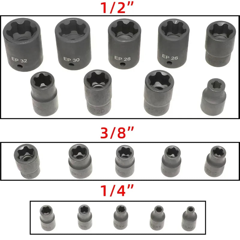External Torx Plus Socket Set 5 and 6 Point Socket EP4, EP5 - EP32 1/2'' 3/8'' 1/4''  for Tesla Battery Pack Screw Removal Tool