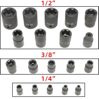 External Torx Plus Socket Set 5 and 6 Point Socket EP4, EP5 - EP32 1/2'' 3/8'' 1/4''  for Tesla Battery Pack Screw Removal Tool