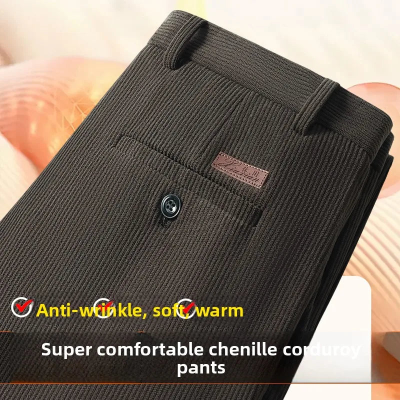 Corduroy Men's Straight Leg Warm Winter Pants Loose Fit Casual Trousers Comfortable Autumn Winter Fashion Trend Brand