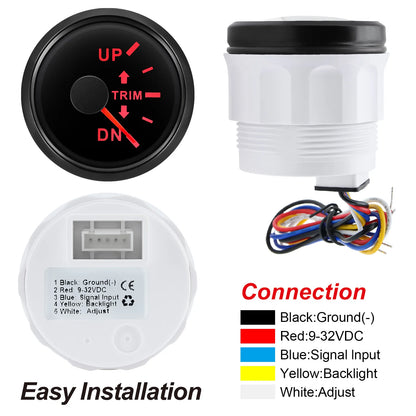52mm  Trim Gauge Up To Down for Inboard Outboard Engine Boat Marine Trim Tilt Indicator Meter 0-190 Ohm 7 Color Backlight