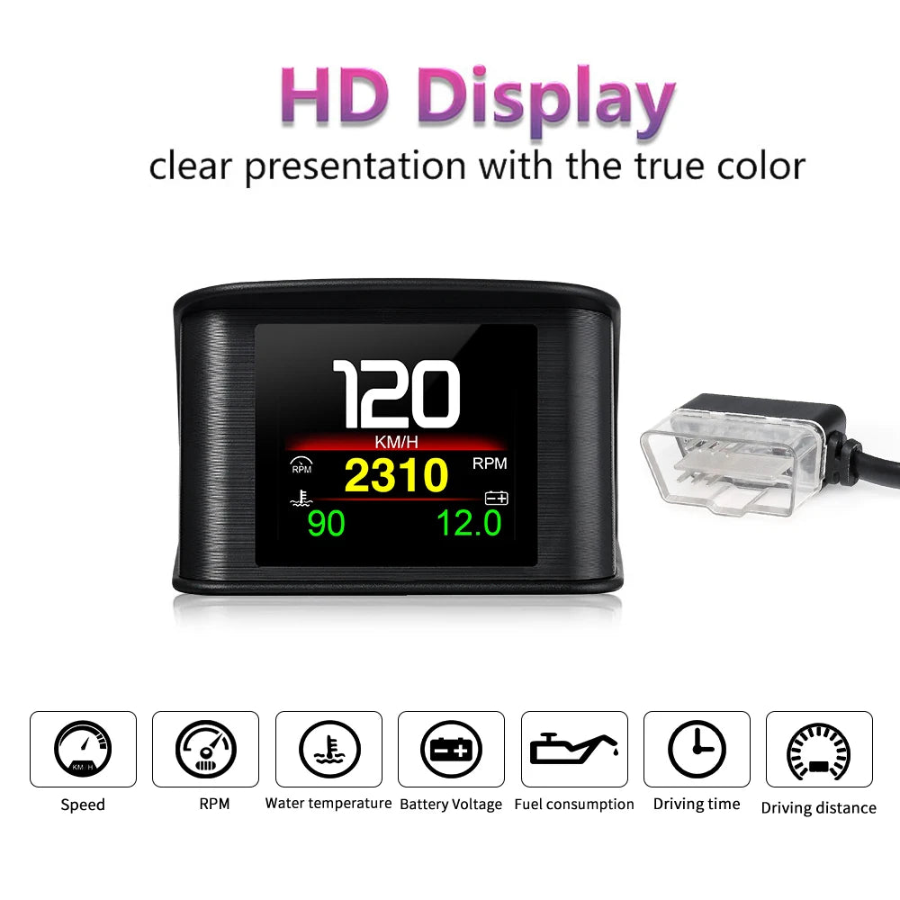 New P10 Pro OBD2 Head Up Display Auto Electronic Accessories Speedometer Water Temperature Tachometer Clock on Board Computer