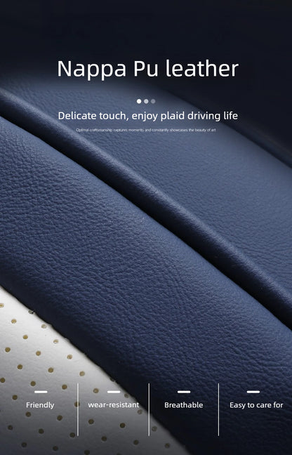 Premium PU Leather Auto Seat Covers Set with Built-in Lumbar Support +2 Headrest Covers +1 Steering Wheel Cover Comfortable