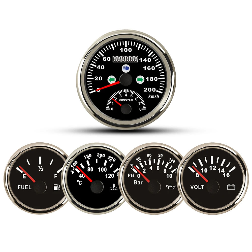 5 Gauge Set 85MM GPS Speedometer 0-8000RPM Tachometer 52MM Water Temp Oil Pressure Fuel Level Meter Voltmeter for Car Boat 12V