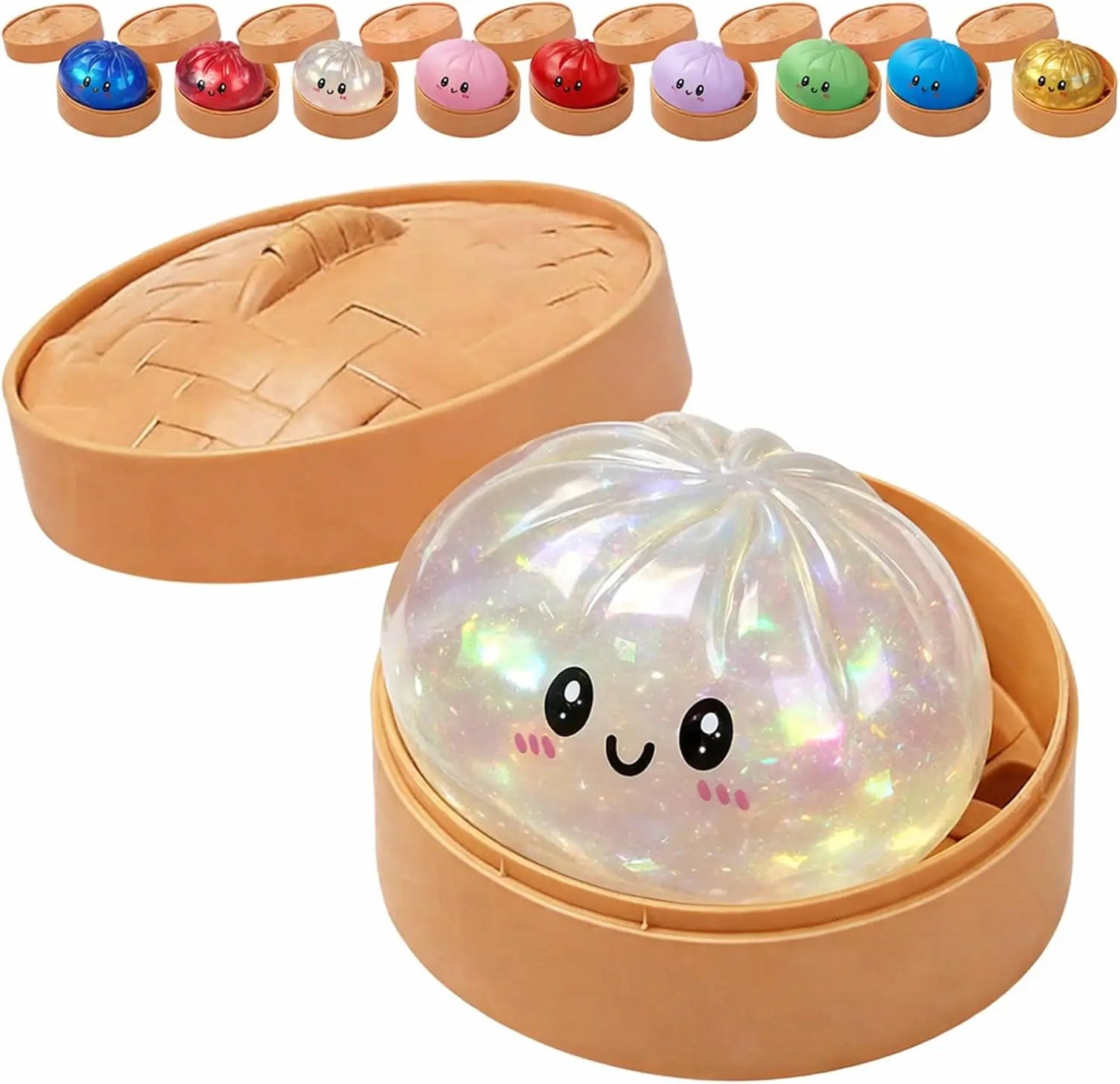 Glitter Dumpling Squishy Toy with Box Soft Sensory Squeeze Stress Relief Fidget Toy Cute Dumpling Slow Rising Gift for Kids Adul