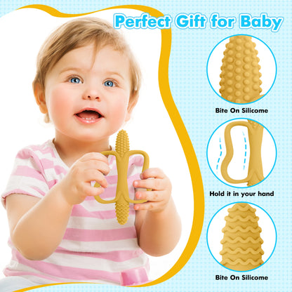 One-piece silicone teething stick with handle, baby toy teether, 6 colors, easy to grip, corn-shaped teether, BPA-free.