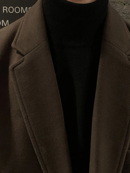 Mauroicardi Autumn Winter Long Casual Brown Black Soft Thick Warm Woolen Coat Men Sashes Luxury Designer Plus Size Overcoat 5XL