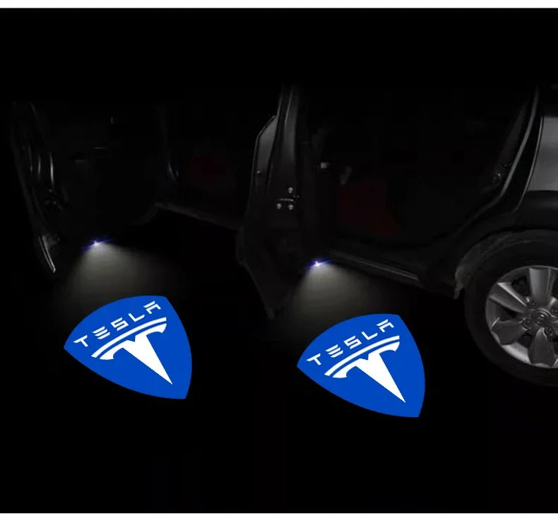 2/4Pcs Car Door Projector Lamps HD LED Welcome Lights Accessories For Tesla Model-Y Model-3 Model-X Model-S Cybertruck Roadster