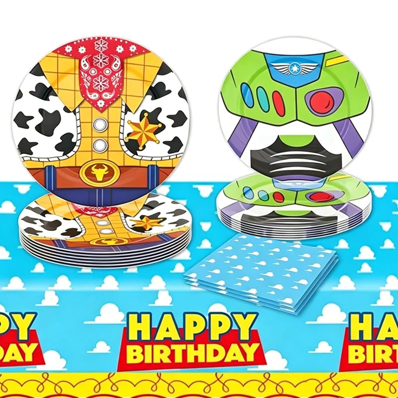 Toy Stories Theme Birthday Party DIY Decoration Toy Inspire Backdrop Hot Anime Cartoon Paper Plate Cup Birthday Party Supplies