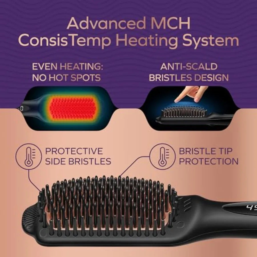 Professional Dual Voltage Hair Straightener Brush, Hair Straightening Brush w/Ions for Healthy, Anti Frizz, Flat Iron Comb w/ 1