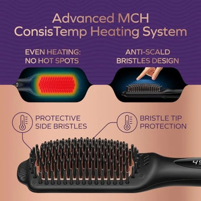 Professional Dual Voltage Hair Straightener Brush, Hair Straightening Brush w/Ions for Healthy, Anti Frizz, Flat Iron Comb w/ 1