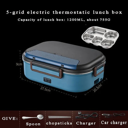 Electric Heated Lunch Boxes Stainless Steel Food Insulation Bento Lunch Box Home Portable Keep Warm Lunch Box with Storage Bag