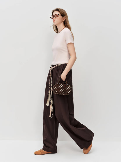 FSLE 2026 Spring Women's Wide Leg Pants Relaxed Fit High Waist Trousers with Draping Straight Cut Minimalist Casual Lounge Pants